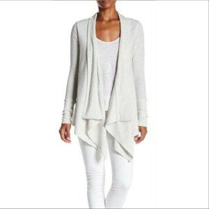 SWEET ROMEO Gray Waffle Waterfall Cardigan Pockets! Large EUC!